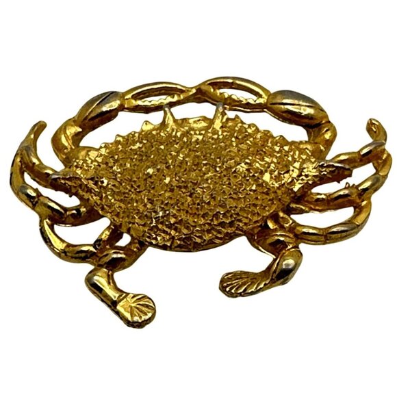 Whimsy Vintage Gold Tone Crab Brooch Pin Birthday Beach Summer Festive Sealife - Picture 3 of 6